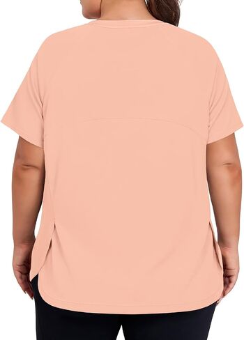 Cootry Plus Tops Size Oction Tops for Women Short Sleeve Thortic Thirts Treasable Running Yoga Gym Tee مع شقوق جانبية in Kuwait