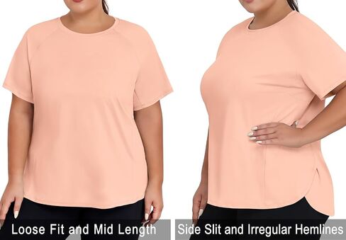 Cootry Plus Tops Size Oction Tops for Women Short Sleeve Thortic Thirts Treasable Running Yoga Gym Tee مع شقوق جانبية in Kuwait