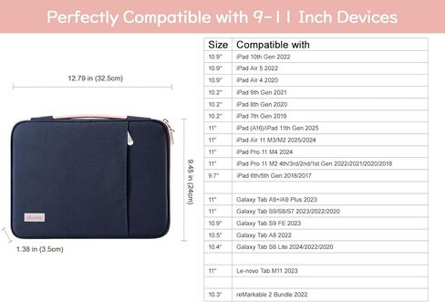9-11" Tablet Sleeve Organizer Carrying Case with Handle for iPad 10th Gen 10.9", iPad 9/8/7th 10.2, iPad Air 11", iPad Pro 11", iPad Air5/4 10.9, Galaxy Tab A9+ Plus 11", Indigo & Pink in Kuwait