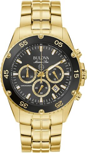 Bulova Men's Marine Star Gold Chronograph Stainless Steel Watch, Black Dial Style: 98B406 in Saudi Arabia