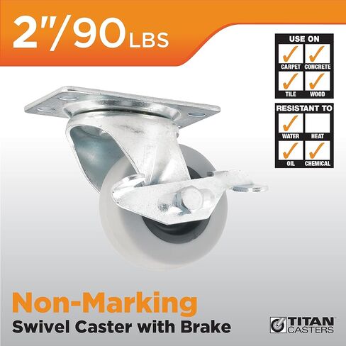 عجلة بلوحة دوارة من المطاط اللدن بالحرارة (TPR) من Titan مقاس 4 بوصات + فرامل، بسعة 250 رطلًا، باللون الأسود in Kuwait