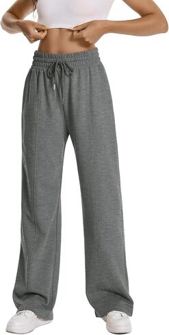 Auriviz Womens عالية الخصر الرباطية سروال مستقيمة الساق الساق جانب الجيوب الخفية سراويل العرق 30 ‘'inseam in Kuwait