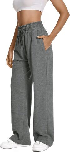 Auriviz Womens عالية الخصر الرباطية سروال مستقيمة الساق الساق جانب الجيوب الخفية سراويل العرق 30 ‘'inseam in Kuwait