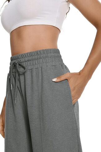 Auriviz Womens عالية الخصر الرباطية سروال مستقيمة الساق الساق جانب الجيوب الخفية سراويل العرق 30 ‘'inseam in Kuwait