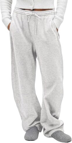 Wyeysyt Wide-Leg Pants Women, Baggy Barrel Sweatpants with Pockets& Drawstring, Cotton Women's Sweatpants in Saudi Arabia