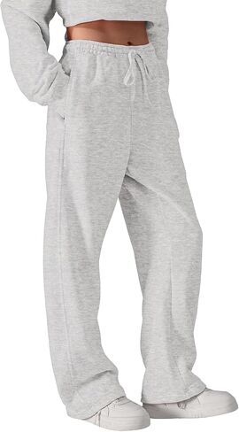 Wyeysyt Wide-Leg Pants Women, Baggy Barrel Sweatpants with Pockets& Drawstring, Cotton Women's Sweatpants in Saudi Arabia