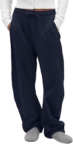 Wyeysyt Wide-Leg Pants Women, Baggy Barrel Sweatpants with Pockets& Drawstring, Cotton Women's Sweatpants in Saudi Arabia