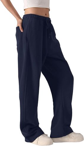 Wyeysyt Wide-Leg Pants Women, Baggy Barrel Sweatpants with Pockets& Drawstring, Cotton Women's Sweatpants in Saudi Arabia