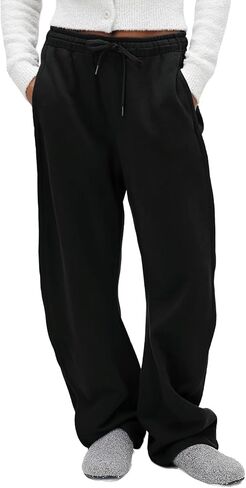 Wyeysyt Wide-Leg Pants Women, Baggy Barrel Sweatpants with Pockets& Drawstring, Cotton Women's Sweatpants in Saudi Arabia