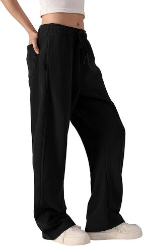 Wyeysyt Wide-Leg Pants Women, Baggy Barrel Sweatpants with Pockets& Drawstring, Cotton Women's Sweatpants in Saudi Arabia