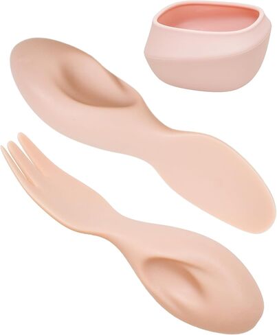 Toddler Utensils - Baby Essentials with Bowl, Fork, and Spoon | Baby-Led Weaning Supplies (BLW) for 12M+ Self-Feeding, Functional Silicone Dinnerware Set - Boosts Fine Motor Skills-Purple in Saudi Arabia