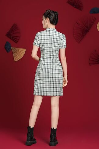 LAI MENG FIVE CATS Women's Vintage Chinese Cheongsam Print Short Sleeve Retro Side Slit Mini Dress in Kuwait