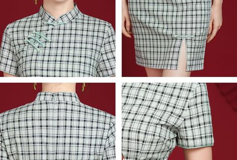 LAI MENG FIVE CATS Women's Vintage Chinese Cheongsam Print Short Sleeve Retro Side Slit Mini Dress in Kuwait