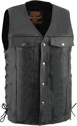 Milwaukee Leather Men Men's Premium Leather Classic V-Neck Motorcycle Rider Vest-X-Large in Saudi Arabia