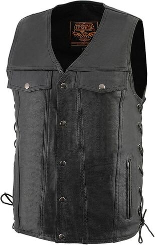 Milwaukee Leather Men Men's Premium Leather Classic V-Neck Motorcycle Rider Vest-X-Large in Saudi Arabia
