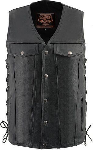 Milwaukee Leather Men Men's Premium Leather Classic V-Neck Motorcycle Rider Vest-X-Large in Saudi Arabia