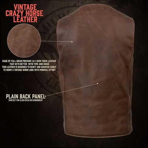 Milwaukee Leather Men's Premium Leather Classic V-Neck Motorcycle Rider Vest - X-Large in Saudi Arabia