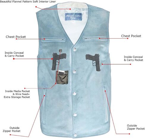 Milwaukee Leather Men's Premium Leather Classic V-Neck Motorcycle Rider Vest - X-Large in Saudi Arabia