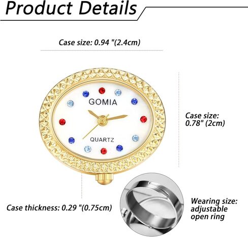 JewelryWe Novelty Finger Watch Classic Oval Colorful Dial Quartz Adjustable Open Rings Watches for Men Women in Saudi Arabia