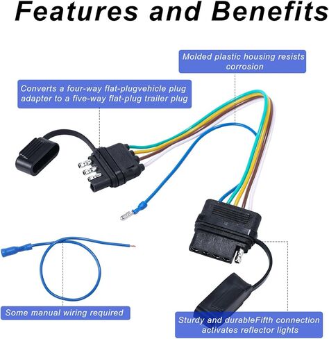 4 دبوس إلى 5 دبوس محول مقطورة ، محول الأسلاك المقطورات 7.48 "4 الطريق إلى محول تسخير الأسلاك المسطح المسطح مع موصل وسلك توصيل لمقطورات القوارب الفرامل in Kuwait