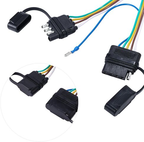 4 دبوس إلى 5 دبوس محول مقطورة ، محول الأسلاك المقطورات 7.48 "4 الطريق إلى محول تسخير الأسلاك المسطح المسطح مع موصل وسلك توصيل لمقطورات القوارب الفرامل in Kuwait