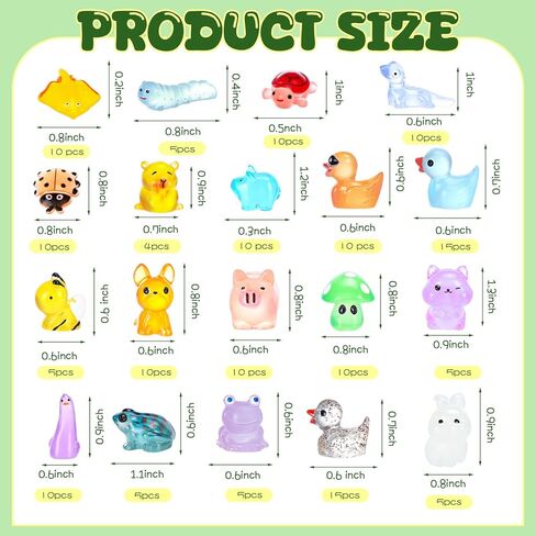 154 قطعة من تماثيل الراتنج الصغيرة المضيئة من Outus تتوهج في الظلام، حيوانات صغيرة، البط، الضفدع، الفطر، الخنزير، السحلية، حيوانات صغيرة متوهجة من أجل حديقة DIY، منظر طبيعي صغير، بيت الدمى، تزيين النباتات بوعاء in Kuwait