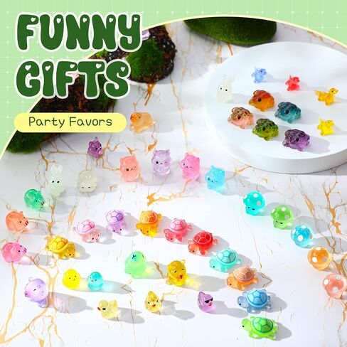 154 قطعة من تماثيل الراتنج الصغيرة المضيئة من Outus تتوهج في الظلام، حيوانات صغيرة، البط، الضفدع، الفطر، الخنزير، السحلية، حيوانات صغيرة متوهجة من أجل حديقة DIY، منظر طبيعي صغير، بيت الدمى، تزيين النباتات بوعاء in Kuwait