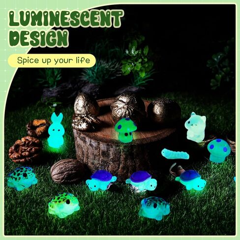 154 قطعة من تماثيل الراتنج الصغيرة المضيئة من Outus تتوهج في الظلام، حيوانات صغيرة، البط، الضفدع، الفطر، الخنزير، السحلية، حيوانات صغيرة متوهجة من أجل حديقة DIY، منظر طبيعي صغير، بيت الدمى، تزيين النباتات بوعاء in Kuwait