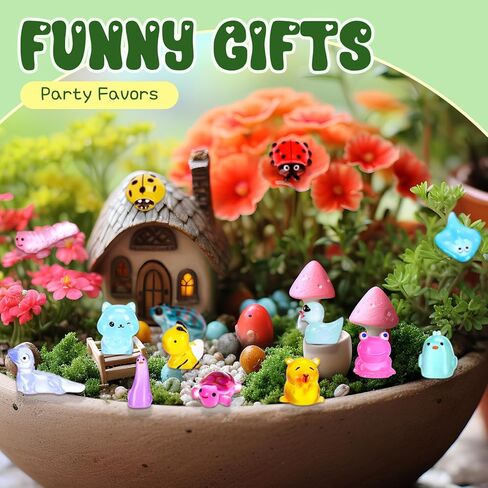 154 قطعة من تماثيل الراتنج الصغيرة المضيئة من Outus تتوهج في الظلام، حيوانات صغيرة، البط، الضفدع، الفطر، الخنزير، السحلية، حيوانات صغيرة متوهجة من أجل حديقة DIY، منظر طبيعي صغير، بيت الدمى، تزيين النباتات بوعاء in Kuwait