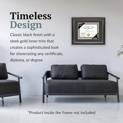 Creative Picture Frames 14" x 17" Rockefeller Black with Gold Rim Diploma Frame, Displays 14" x 17" Certificate or 16" x 20" Document without Mat, College Degree Frame, Full-Strength Glass, Black Mat in Saudi Arabia