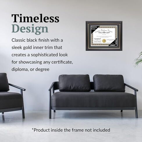 Creative Picture Frames 14" x 17" Rockefeller Black with Gold Rim Diploma Frame, Displays 14" x 17" Certificate or 16" x 20" Document without Mat, College Degree Frame, Full-Strength Glass, Black Mat in Saudi Arabia