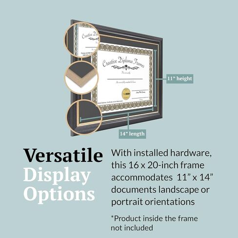 Creative Picture Frames 14" x 17" Rockefeller Black with Gold Rim Diploma Frame, Displays 14" x 17" Certificate or 16" x 20" Document without Mat, College Degree Frame, Full-Strength Glass, Black Mat in Saudi Arabia