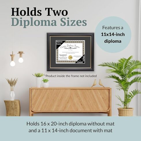 Creative Picture Frames 14" x 17" Rockefeller Black with Gold Rim Diploma Frame, Displays 14" x 17" Certificate or 16" x 20" Document without Mat, College Degree Frame, Full-Strength Glass, Black Mat in Saudi Arabia