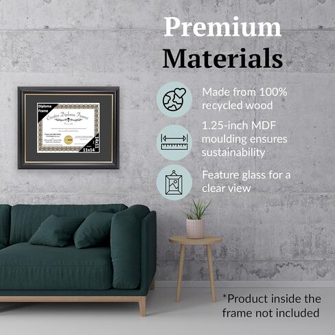 Creative Picture Frames 14" x 17" Rockefeller Black with Gold Rim Diploma Frame, Displays 14" x 17" Certificate or 16" x 20" Document without Mat, College Degree Frame, Full-Strength Glass, Black Mat in Saudi Arabia