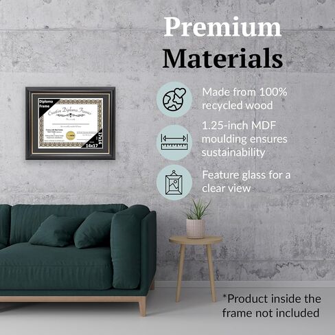 Creative Picture Frames 14" x 17" Rockefeller Black with Gold Rim Diploma Frame, Displays 14" x 17" Certificate or 16" x 20" Document without Mat, College Degree Frame, Full-Strength Glass, Black Mat in Saudi Arabia