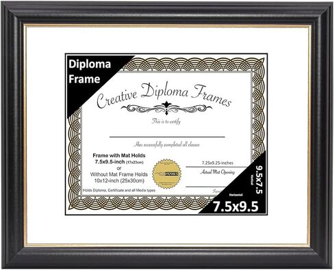 Creative Picture Frames 14" x 17" Rockefeller Black with Gold Rim Diploma Frame, Displays 14" x 17" Certificate or 16" x 20" Document without Mat, College Degree Frame, Full-Strength Glass, Black Mat in Saudi Arabia