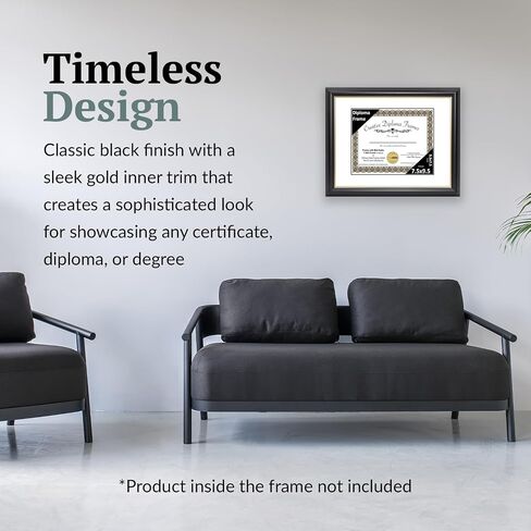 Creative Picture Frames 14" x 17" Rockefeller Black with Gold Rim Diploma Frame, Displays 14" x 17" Certificate or 16" x 20" Document without Mat, College Degree Frame, Full-Strength Glass, Black Mat in Saudi Arabia