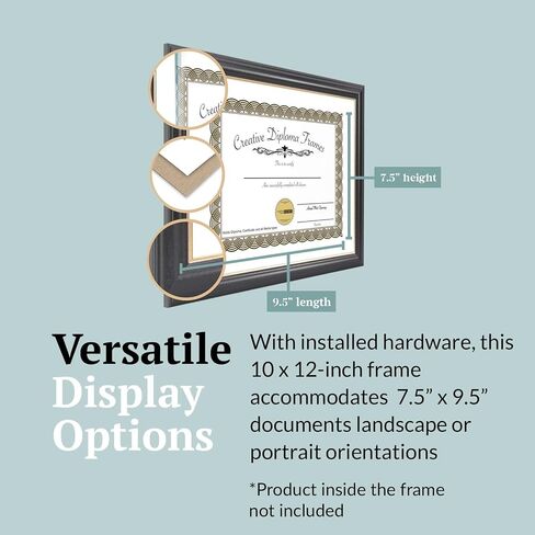 Creative Picture Frames 14" x 17" Rockefeller Black with Gold Rim Diploma Frame, Displays 14" x 17" Certificate or 16" x 20" Document without Mat, College Degree Frame, Full-Strength Glass, Black Mat in Saudi Arabia