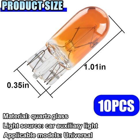10PCS T10 Car Brake Light Bulb, 12V 5W Flat Foot Mini Lights, Quartz Glass Instrument Lights, Plug and Play Indicator Lights, Car Brake Light Turn Light Bulbs Lighting Accessories (T10) in Kuwait