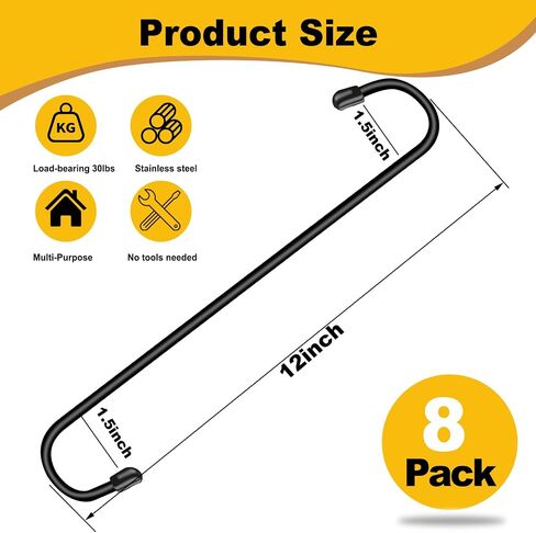 6P 12 Inch Large S Hooks for Hanging Plants,Black Extra Matel Heavy Duty Hook for Hang Brsket,Bird House,Clothes,Kitchenware in Saudi Arabia