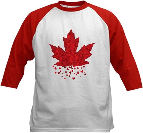 CafePress Red Maple Leaf Kids Baseball Jersey Kids Cotton Baseball Jersey, 3/4 Raglan Sleeve Shirt in Kuwait