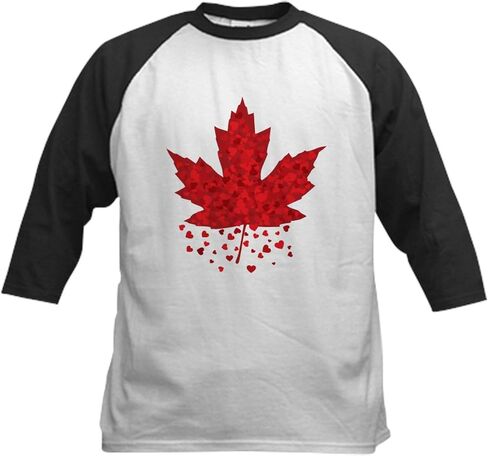 CafePress Red Maple Leaf Kids Baseball Jersey Kids Cotton Baseball Jersey, 3/4 Raglan Sleeve Shirt in Kuwait