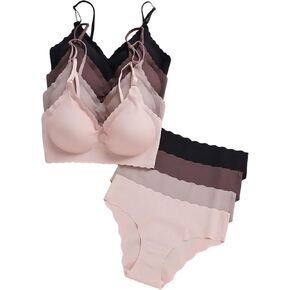 Women's 4 Sets Seamless Lingerie Set Scallop Trim V Neck Padded Bra and Panty in Saudi Arabia