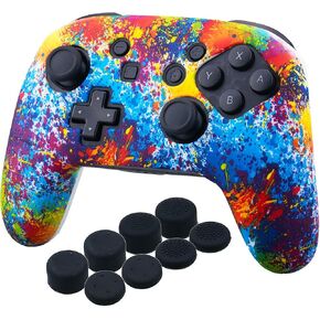 YoRHa غطاء جلدي مرصع بالسيليكون مطبوع فقط لجهاز Nitendo Official Switch Pro Controller x 1 (Skull Graffiti) مع مقابض الإبهام الاحترافية x 8 in Kuwait