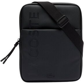 Lacoste Men's L.12.12 Branded Zippered Medium Flat Bag, Black, One Size in Saudi Arabia