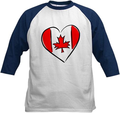 Cafepress أنا أحب كندا الأطفال البيسبول جيرسي الأطفال القطن القطن بيسبول القميص ، 3/4 قميص الأكمام راجلان in Saudi Arabia