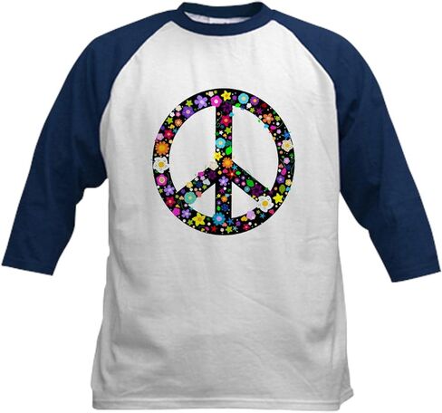 Cafepress Hippie Forty Peace Sign Kids Baseball Jersey Kids Cotton Baseball Jersey ، 3/4 Raglan Sleeve Shirt in Saudi Arabia