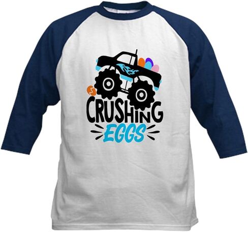 CafePress New Easter Monster Truck Crushing Baseball Jersey Kids Cotton Baseball Jersey, 3/4 Raglan Sleeve Shirt in Saudi Arabia