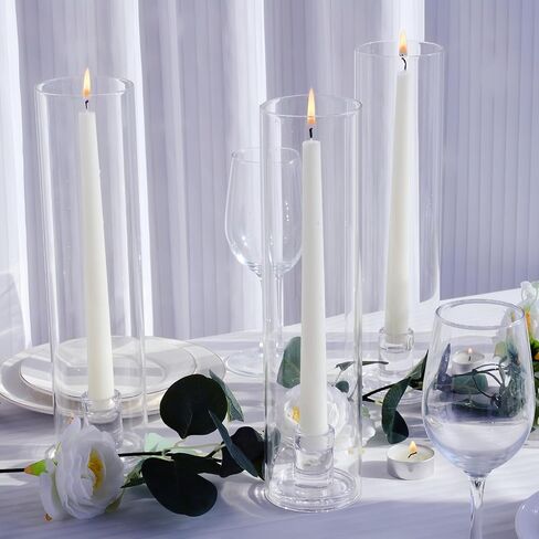 VOHO Hurricane Candlestick Holders Set of 6, Clear Glass Hurricane Candle Holder for Centerpiece Table Decorations, Bottomless Hurricane Glass & Candle Sticks Holder Decor for Wedding, Birthday, Party in Kuwait
