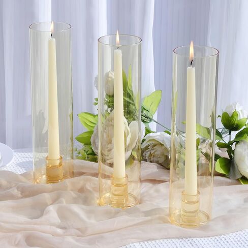VOHO Hurricane Candlestick Holders Set of 6, Clear Glass Hurricane Candle Holder for Centerpiece Table Decorations, Bottomless Hurricane Glass & Candle Sticks Holder Decor for Wedding, Birthday, Party in Kuwait